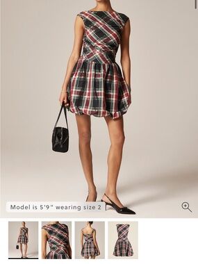 Ruched bubble-hem dress in Stewart tartan taffeta